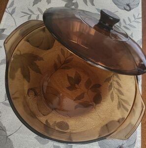 Anchor Hocking Amber Glass Dish with Floral Design